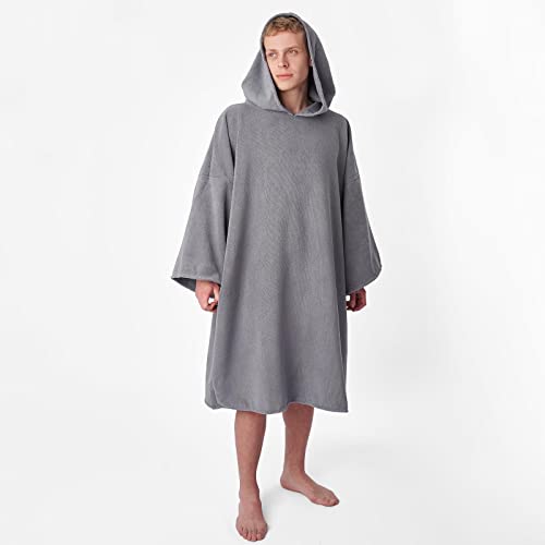 Brentfords Towel Poncho Adult Hooded Large Bath Swim Surf Beach Absorbent Dry Microfiber Changing Robe for Men Boys Quick Dry, Charcoal Grey