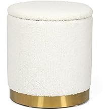 Homebeez Velvet Round Storage Ottoman,Vanity Chair Small Side Table Hallway Step Stool for Living Room and Bedroom White