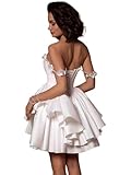 DLWPSC Wedding Dress Short Off Shoulder Lace Applique Princess A Line Tiered Mini Bridal Gowns White US4