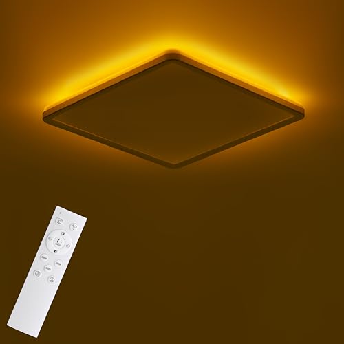 MOONSEA Lámpara de techo LED, 24W Plafon LED Techo Regulable con mando a distancia, 3000K-6500K, luz nocturna ámbar de 1800K, Plafon Cuadrado para cocina, pasillo, dormitorio, Blanca, 30cm