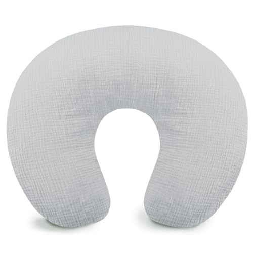 Image of Hooyax Muslin Nursing Pillow Cover, Soft Breathable Feeding Slipcover for Breastfeeding Moms, Stretchy Removable Infant Pillow Cover for Boy and Girls (Grey)