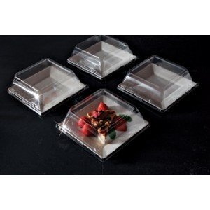 EMI Yoshi Koyal Square Dessert Plate Dome Lids, 6.5-Inch, Clear, Set of 120