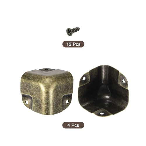 Image of uxcell 4 Pcs Decorative Box Corner Cover, 37mm Metal Edge Guard, Furniture Corner Edges Protector, Bronze