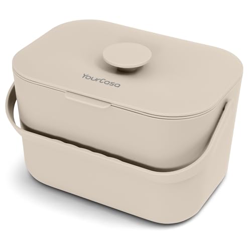 YourCasa Poubelle à déchets alimentaires de cuisine avec poignée ergonomique – Petit comptoir de compost avec couvercle – 5 L – Passe au lave-vaisselle –...