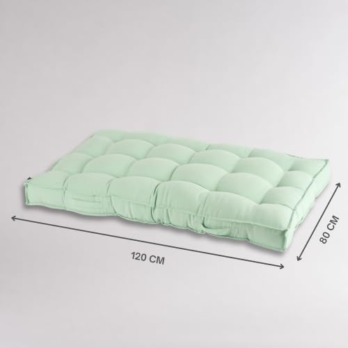 Image of SKANDA FAB Low Seating Cushion -100% Cotton Twill, Hand-Plotted Microfiber Filling, Floor Cushion with 2 Back Support Cushions - Ideal for Living Room, Balcony, Lounge- 80x120 Sage Green (Pack of 1)