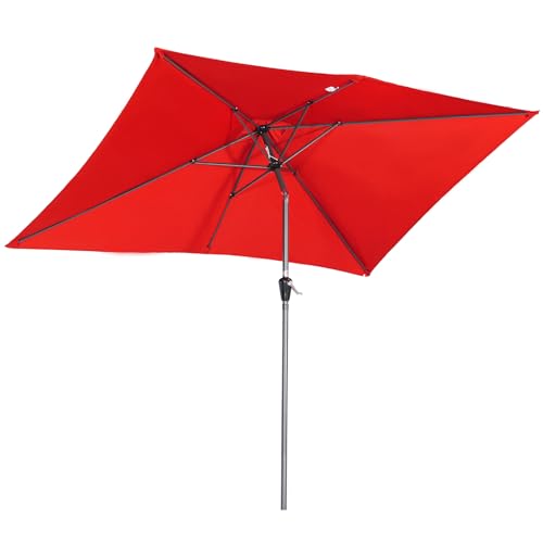 Angel Living 200 x 300 cm Sonnenschirm aus Aluminium mit Kurbel und Neigung für Gartenterrasse,mit UV-Schutz 40+ Rot
