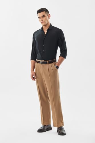 Image of SNITCH Men Casual Shirt | Regular Fit Full Sleeve Spread Collar Solid Design | Premium Polyester Viscose Blend & Lightweight Fabric for Office & Outings