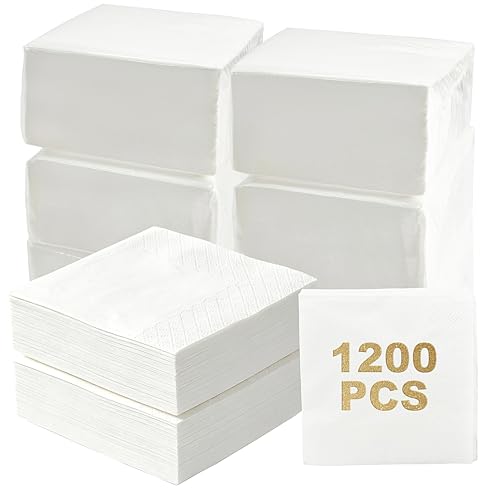 1200 Count Cocktail Napkins 2-Ply White Beverage Napkins Disposable 4.5 x 4.5 Inch Folded Paper Napkins Bulk for Wedding Bar Dinner Dessert Party and Everyday Use