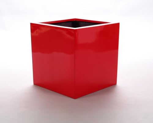 Elegant Einrichten Blumenkübel Fiberglas quadratisch 30x30x30cm Hochglanz rot.
