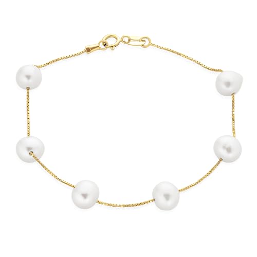 Bling Jewelry Bracelet De Perles De Culture D'Eau Douce Blanches De 7 MM En Chaîne En Étain De Mariage Pour Femmes Plaqué Or Jaune En Argent Sterling .925...