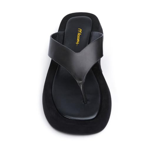 Milooey shoes Women's Open Toe Flip Flops Low Wedge Heels Wide Thong Sandals Indoor Slippers Daily Casual Slide Shoes Size 4-16 US4