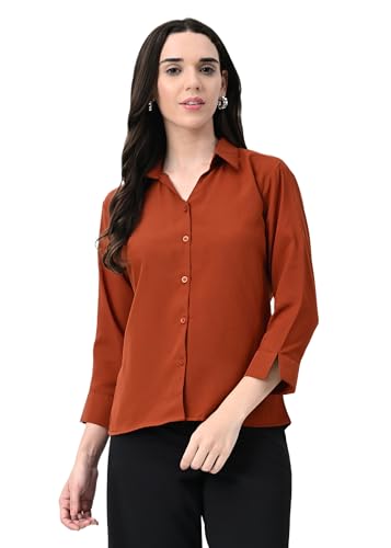 Image of FUNDAY FASHION Women's Crepe Casual Regular Fit Solid V Collered Shirt (Pack of 2)