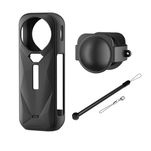 Image of Action Pro Silicone Protective Case Cover with Lens Cap Compatible with Insta360 X5 Action Camera | Shockproof, Scratch Resistant (Black)