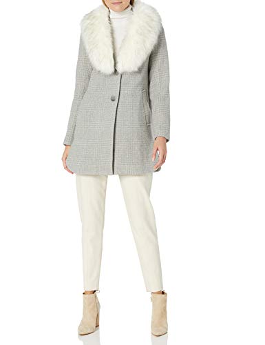 T Tahari Women's Olivia Fitted Plaid Wool Coat, Heather Grey, Extra Small