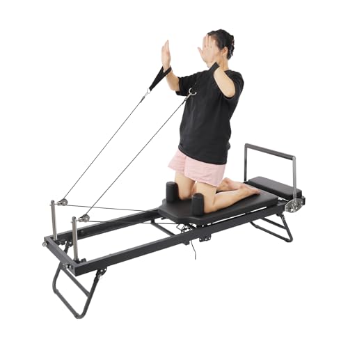 GEYOPMID Foldable Pilates Board, Pilates Reformer Set Max 264.55lbs Weight Capacity, Black Steel, Dark/Neutral