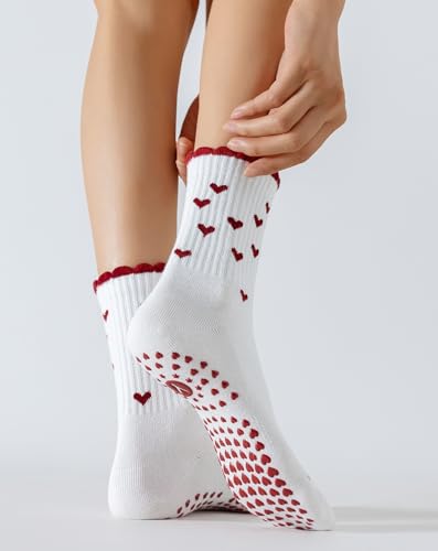 Image of Yawlsow Pilates Grip Socks for Women Yoga Grippy Socks Cute Barre Non Skid Athletic Crew Sticky Sock Workout Hospital