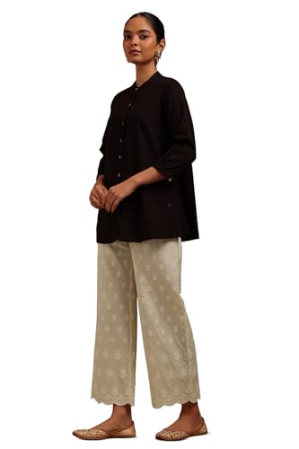 Palazzo brodé en coton femme pantalon large broderie blanche