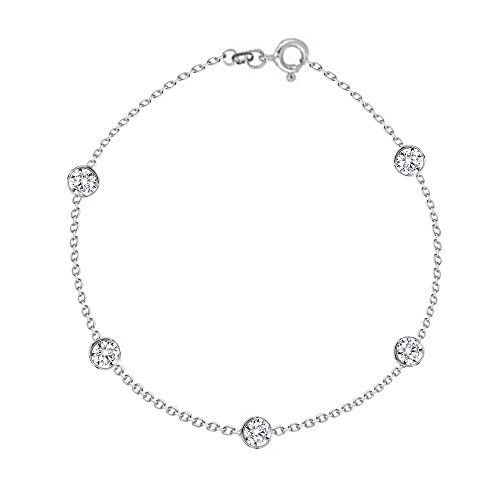 Ritastephens Sterling Silver Small CZ By the Yard Station Anklet Bracelet Chain Anklet, 10