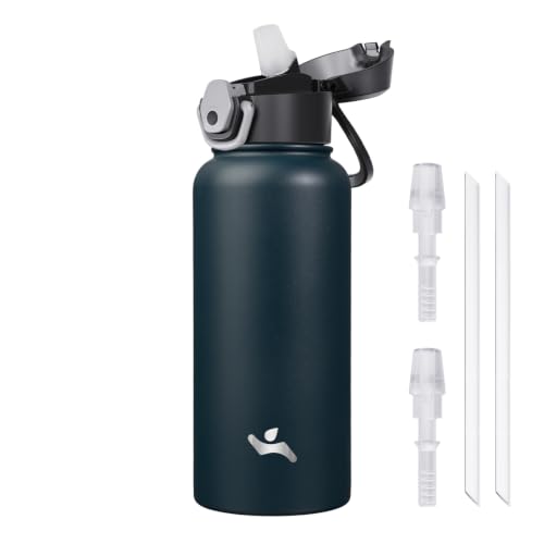 Image of Konokyo 32 oz Insulated Water Bottle with Straw, Carry Loop, Navy Blue