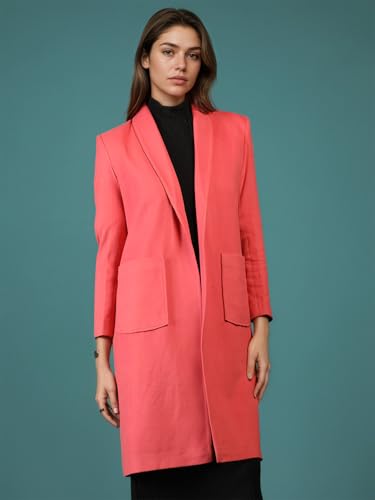 Image of CHKOKKO Women Elegant Winter Wear Warm Coat Classic Knee Length | Solid Color Design with Convenient Front Pockets | Ideal for Formal and Semi-Formal Occasions
