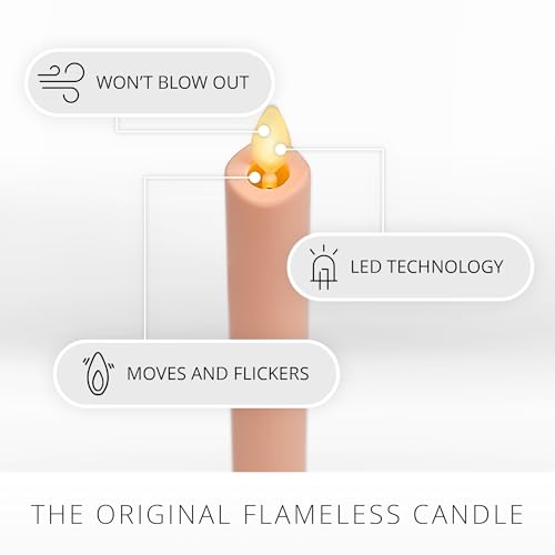 Image of Luminara Flameless Battery Operated Taper Candle, Mellow Peach Pack of 2 1 inch x 9.75 inch, LED Flickering Flame, Realistic & Safe for Home Kids and Pets