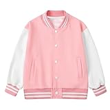 ARTMINE Kids Varsity Jacket Color Block Baseball Jacket School Team Uniform Outerwear for Girls Boys