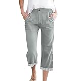 AKTCVVJ Capri Pants for Women Cotton Linen Capri Pants Casual Work Outdoor Capris Summer Vacation Capris with Pockets Gray