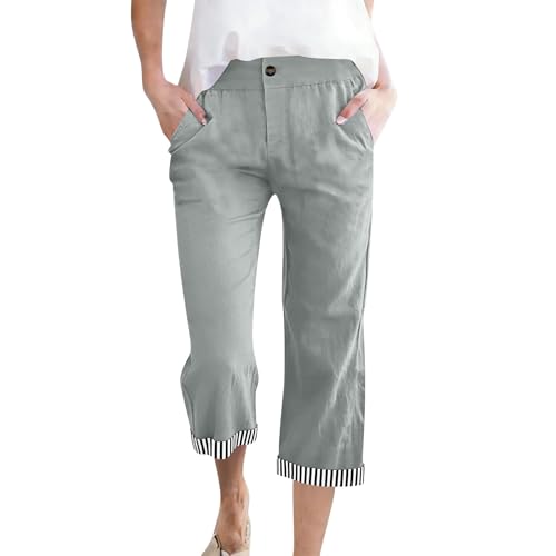 AKTCVVJ Capri Pants for Women Cotton Linen Capri Pants Casual Work Outdoor Capris Summer Vacation Capris with Pockets Gray