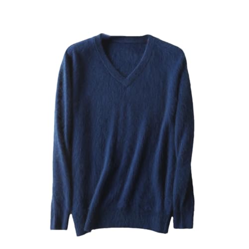 Men's Sweaters Cashmere Solid V-Neck Casual Knit Pullovers Long Sleeve Warm Jumper Tops Denim Blue XXL