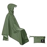 SaphiRose Lightweight Cycling Rain Poncho Hooded Rain Coat Cape with Reflective Stripe for Bikes (Army-Green)