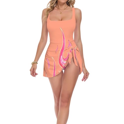 Maillot de bain amincissant effet ventre plat et col carré élégant flammes fluo