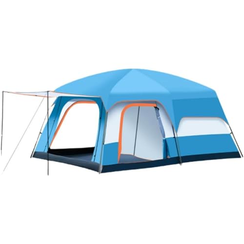 olkljdg トンネルテント 2 ルーム 4~6 人用 広い前室付き|耐水圧 3000mm 二重層 設営簡単|アウトドアキャンプ/防災 宿泊可 通気性優れ 日焼け止め 収納袋付 (ブルー,6~8人)