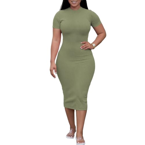 Image of TOPSRANI Women Sexy Midi Dress Bodycon Casual Sleeveless Basic Ruched Tank Summer Club Party Dresses
