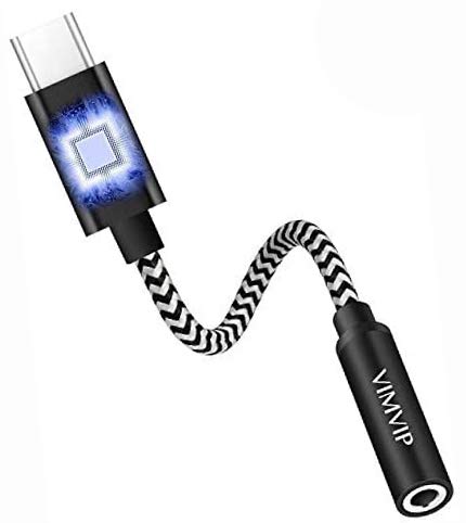 VIMVIP USB C to 3.5mm Adapter, Aux Audio Type C to 3.5mm Headphone Extension Braid Cable with Hi-Fi/DAC Chip [Calling & Volume Control]