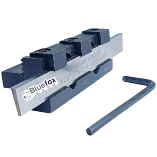 Image of 8mm Adjustable Lathe Parting Cut Off Tool Holder with 3 /32 inch x 1 /2 inch x 4 inch HSS Blade, Heavy Duty Steel, Front & Rear Tool Post Compatible for Mini & Bench Lathes | 3 /32 inch x 1 /2 inch x 4 inch Blade, Heavy Duty Steel, Front & Rear Post, Mini & Bench Lathes, Includes HSS Blade