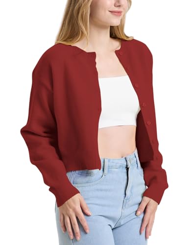 Image of Balimtoy Women's Cropped Cardigan Sweaters Long Sleeve Button Down Sweaters Knit Cardigan Cute Y2k Open Front Crop Top