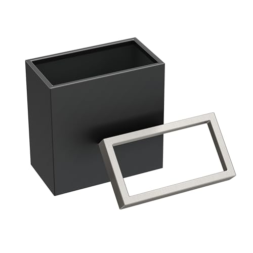 Image of Gatco Small Bathroom Trash Can with Lid, Rectangle 3 Gallon Stainless Steel Wastebasket, Under Sink, Matte Black and Satin Nickel, for Bathroom, Bedroom, Office (1918SN)