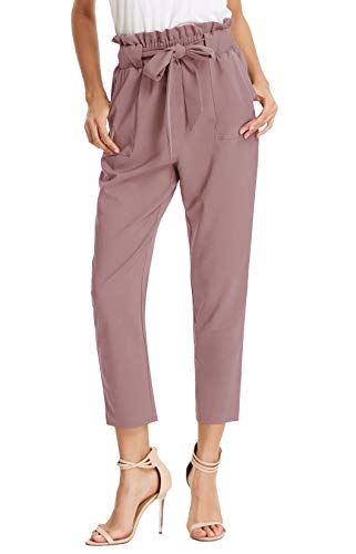 GRACE KARIN Women's Pants Trouser Slim Casual Cropped Paper Bag Waist Pants Puce M