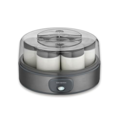 Miniatura 8 de Severin Yogurtera, incluye 7 tarros de yogur de 150 ml para 1 litro de yogur casero, tapa transparente, estilo griego, interruptor basculante, 18 W, acero inoxidable oscuro, JG 3510