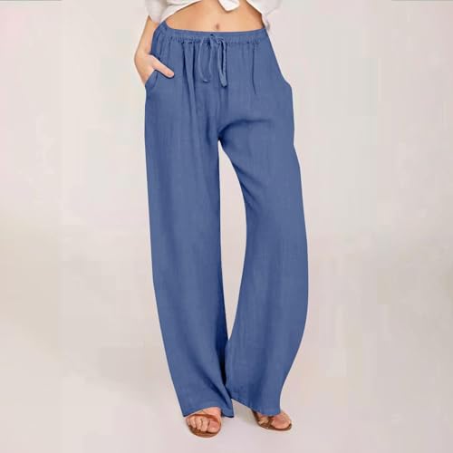 Women's Linen Pants Summer, Wide Leg, High Waisted, Drawstring, Beach Trousers Draw String Pants Women2