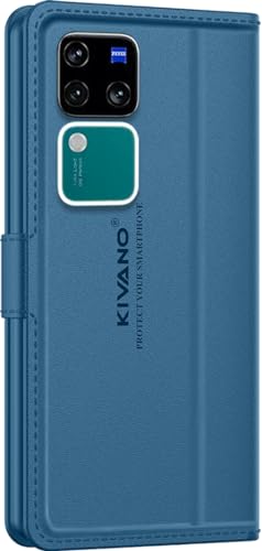 Image of KIVANO LUXE Compatible for Vivo V30 Pro 5G / Vivo V30 5G Luxury Handmade Leather Magnetic Flip Folio Case | Card Holder & Kickstand | Slim Protective Cover | Unisex - Blue