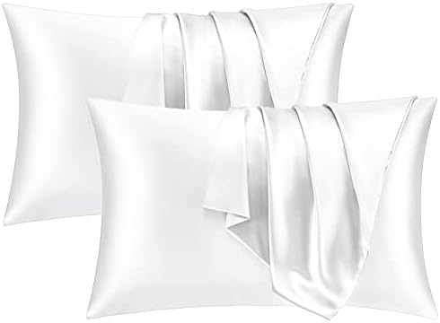 Maple&Stone Satin Pillowcases 2 Pack for Hair and Skin, Black Silky Pillow cases with Envelope Closure, Standard Size, 50x75 cm