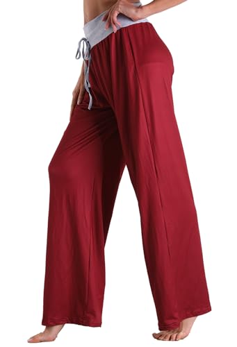 Image of Women Pajama Pants Comfy Lounge Wide Leg Casual Stretch Palazzo Drawstring Pj Bottoms Pants S-3XL