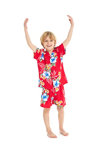 Image of Matchable Family Hawaiian Luau Men Women Girl Boy Clothes in Hibiscus Red