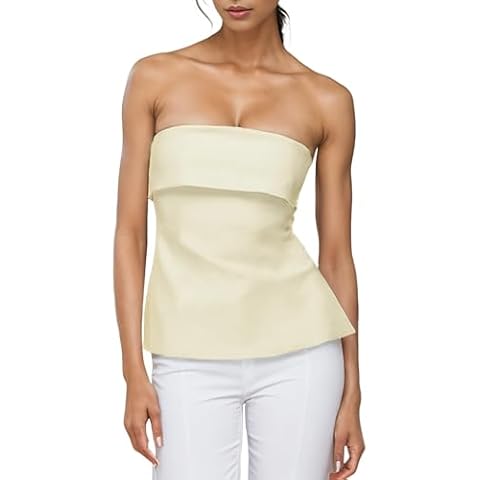 Strapless Tube Tops for Women Backless Going Out Bandeau Top Sexy Trendy Off Shoulder Side Split Summer Bustier Tops Apricot Cover