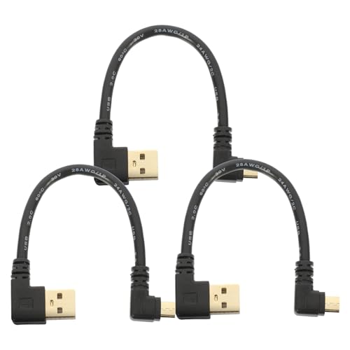 Gadpiparty Cable Micro USB en Ángulo Recto 6 Pulgadas 3 Piezas Cable de Carga Micro USB Corto Conector Macho a Macho Aleación de Zinc y Caucho para Transferencia de Datos y Carga Segura