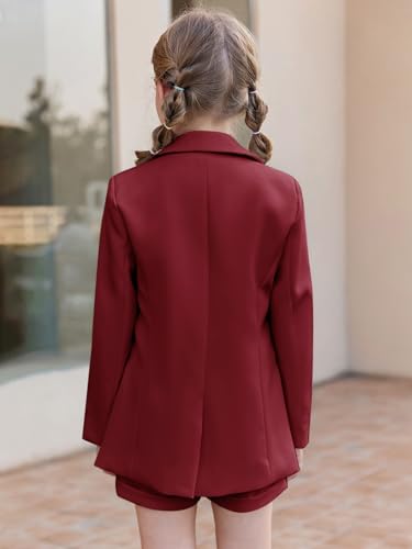 Image of Batermoon Girls 2 Piece Outfits Button Front Long Sleeve Blazer and Short Pants Suit Sets 4-14 Years