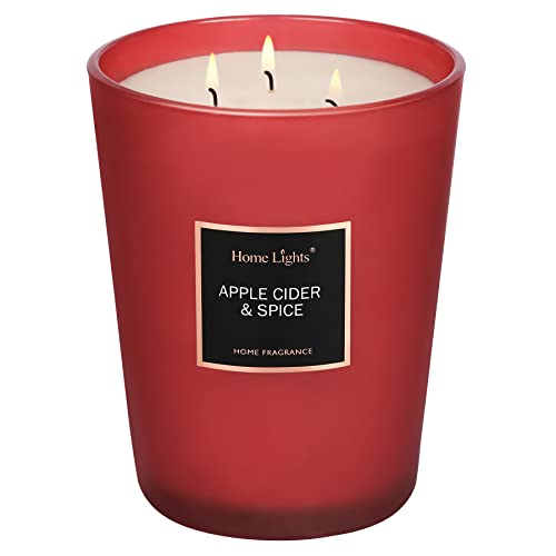 HomeLights-Highly-Scented-Candles-Big-333-oz-for-Home-Natural-Soy-Aromatherapy-Candles-Smokeless-Long-Lasting-130h-with-3-Cotton-Wicks-Candles-Gifts-for-Women-Men-Apple-Cider-Spice HomeLights Highly Scented Candles Big 333 oz for Home Natural Soy Aromatherapy Candles Smokeless Long Lasting 130h with 3 Cotton Wicks Candles Gifts for Women Men Apple Cider Spice