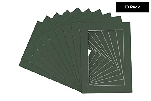 Pack of TEN 11x14 Mats Bevel Cut for 9x12 Photos - Acid Free Hunter Green Precut Matboards For Pictures, Photos, Framing - 4-ply Thickness