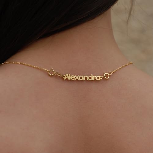 MIONZA 14K Solid Gold or Gold Plated Personalized Name Tag – Custom Removable Charm for Necklace, Bracelet or Extender – Jewelry Gift for Her3